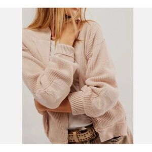 Free People We The Free Sz Small Worn Thru Surplus Cardi Sweater Champagne Dream